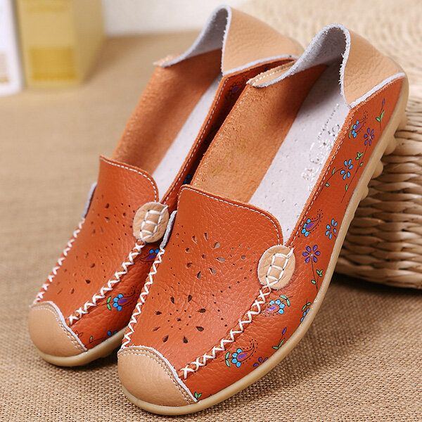 Damen Freizeitschuhe Atmungsaktiv Ausgehöhlt Flache Schuhe Weiche Sohle Loafer Mit Blumendruck