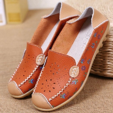 Damen Freizeitschuhe Atmungsaktiv Ausgehöhlt Flache Schuhe Weiche Sohle Loafer Mit Blumendruck