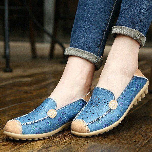 Damen Freizeitschuhe Atmungsaktiv Ausgehöhlt Flache Schuhe Weiche Sohle Loafer Mit Blumendruck