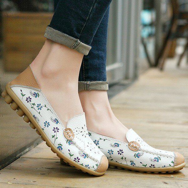 Damen Freizeitschuhe Atmungsaktiv Ausgehöhlt Flache Schuhe Weiche Sohle Loafer Mit Blumendruck