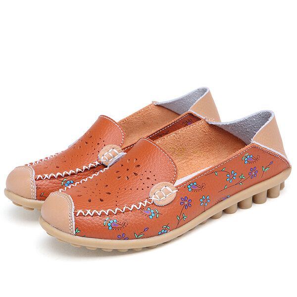 Damen Freizeitschuhe Atmungsaktiv Ausgehöhlt Flache Schuhe Weiche Sohle Loafer Mit Blumendruck