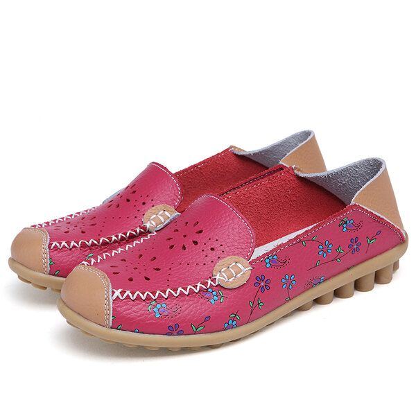 Damen Freizeitschuhe Atmungsaktiv Ausgehöhlt Flache Schuhe Weiche Sohle Loafer Mit Blumendruck