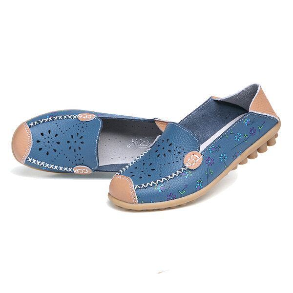 Damen Freizeitschuhe Atmungsaktiv Ausgehöhlt Flache Schuhe Weiche Sohle Loafer Mit Blumendruck