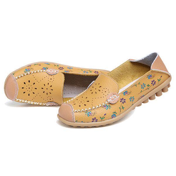 Damen Freizeitschuhe Atmungsaktiv Ausgehöhlt Flache Schuhe Weiche Sohle Loafer Mit Blumendruck