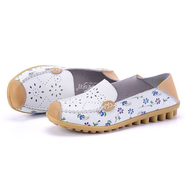 Damen Freizeitschuhe Atmungsaktiv Ausgehöhlt Flache Schuhe Weiche Sohle Loafer Mit Blumendruck