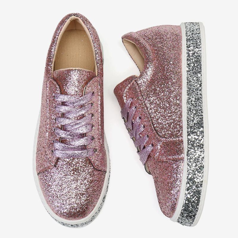 Damen Glitter Pailletten Mode Lace Up Party Casual Plateauschuhe Wohnungen