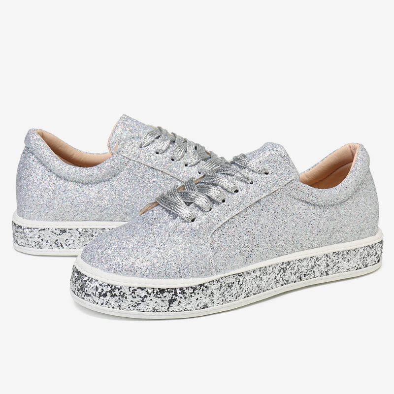 Damen Glitter Pailletten Mode Lace Up Party Casual Plateauschuhe Wohnungen