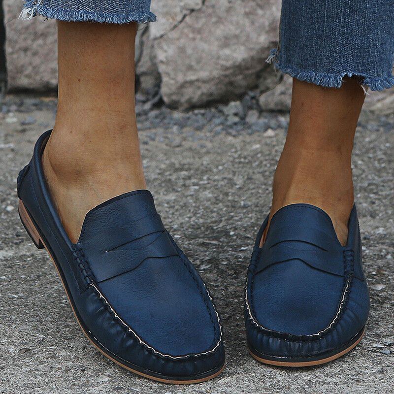 Damen Große Bequeme Soild Slip On Casual Flats Loafer