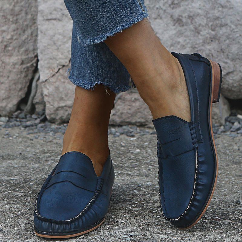 Damen Große Bequeme Soild Slip On Casual Flats Loafer