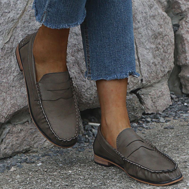 Damen Große Bequeme Soild Slip On Casual Flats Loafer