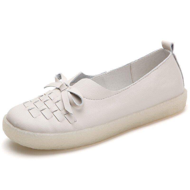 Damen Leder Zum Hineinschlüpfen Einfarbig Gewebt Bowknot Asakuchi Flats Loafer Schuhe