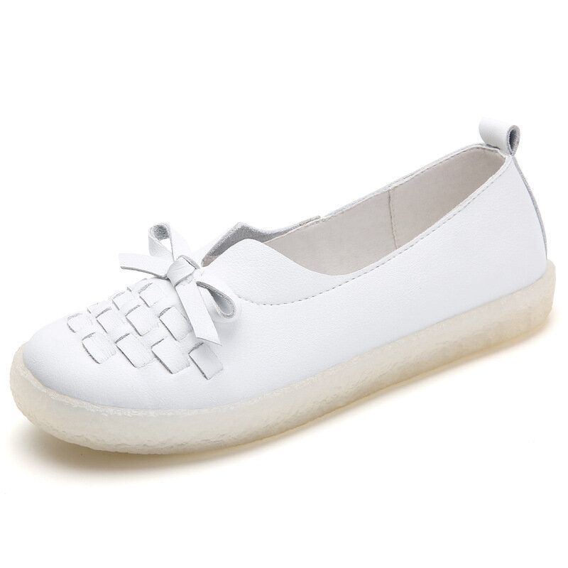 Damen Leder Zum Hineinschlüpfen Einfarbig Gewebt Bowknot Asakuchi Flats Loafer Schuhe