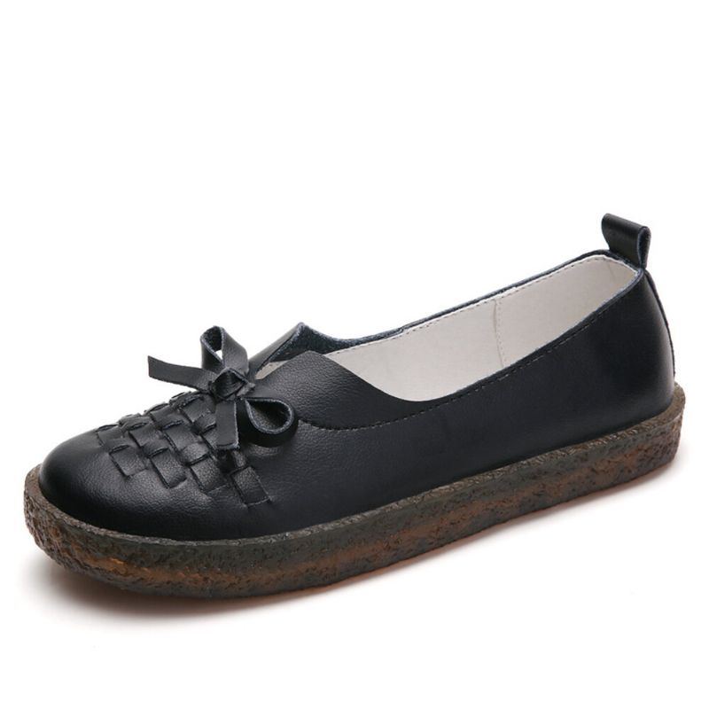 Damen Leder Zum Hineinschlüpfen Einfarbig Gewebt Bowknot Asakuchi Flats Loafer Schuhe