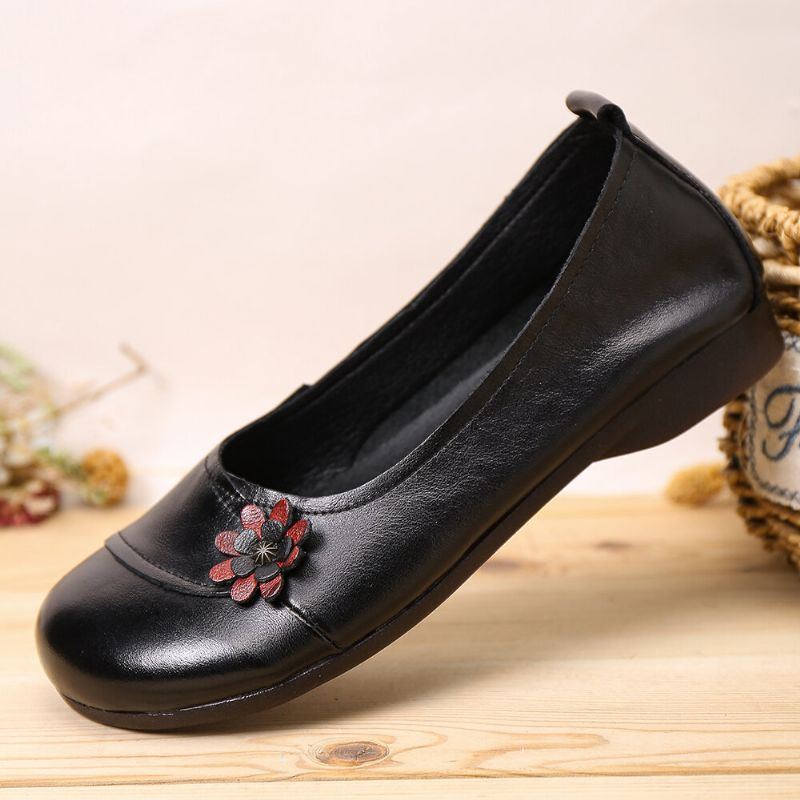 Damen Lederblumen Zum Hineinschlüpfen Flache Loafer Schuhe