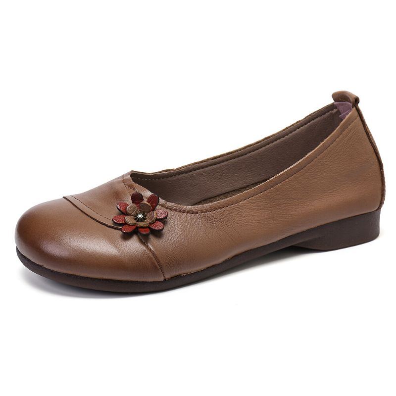 Damen Lederblumen Zum Hineinschlüpfen Flache Loafer Schuhe