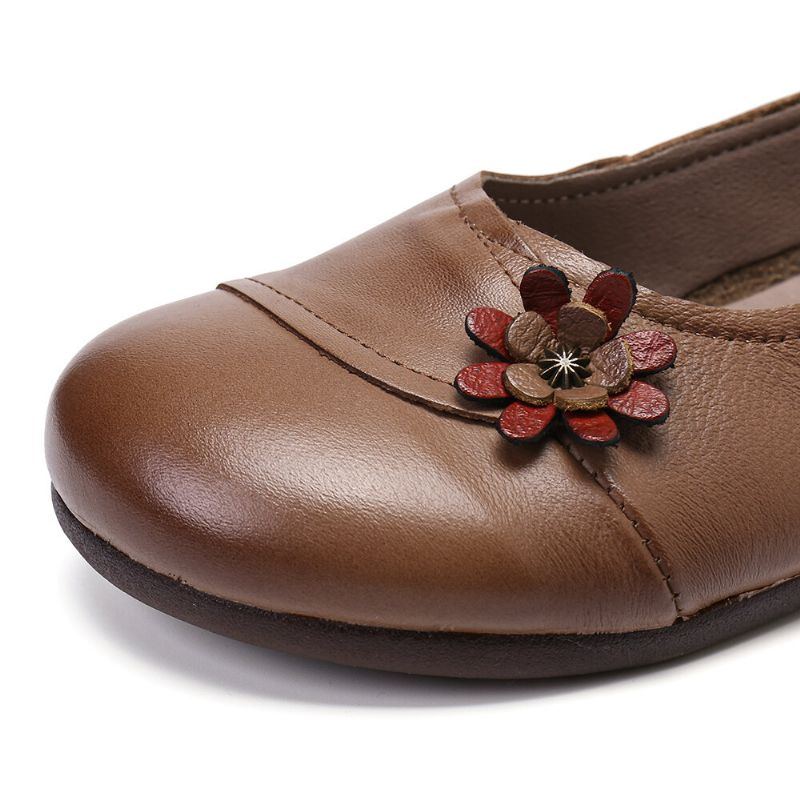 Damen Lederblumen Zum Hineinschlüpfen Flache Loafer Schuhe