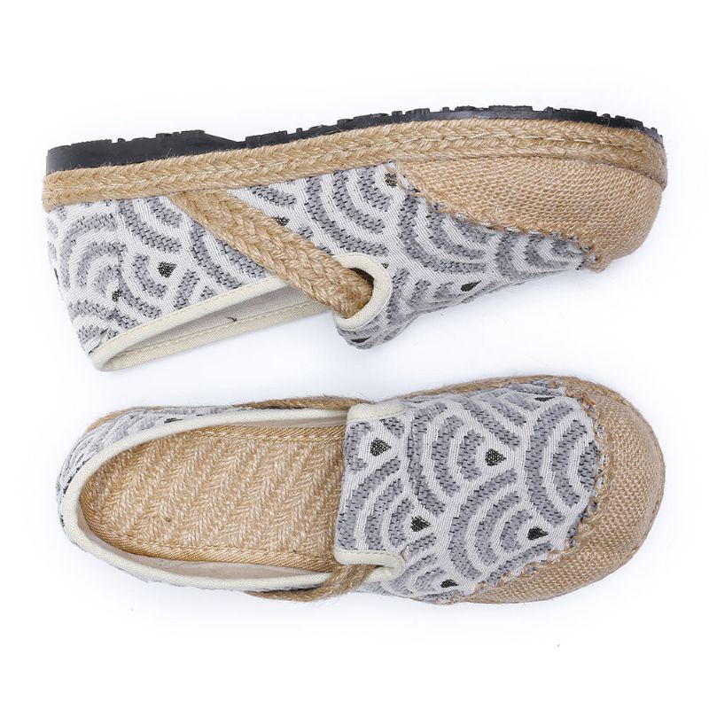 Damen Leinen Bequem Tragbar Runde Zehen Lässig Espadrille Flache Loafer