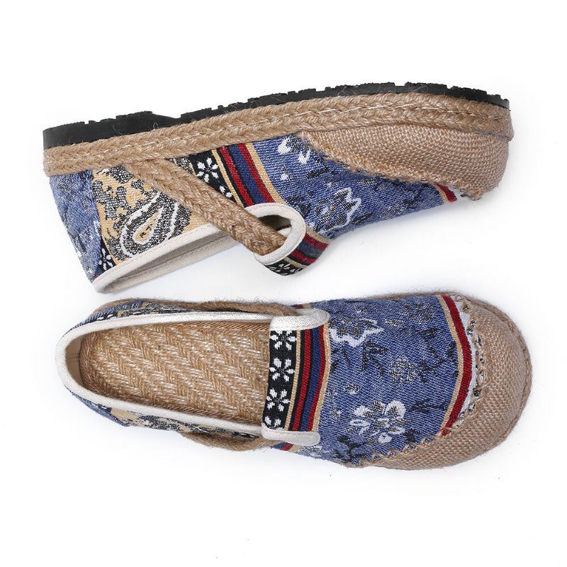 Damen Leinen Mit Old Peking Printing Stricting Slip On Loafers