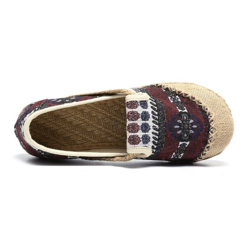 Damen Leinenstrohmuster Lässiger Slip On Espadrille Flache Loafer