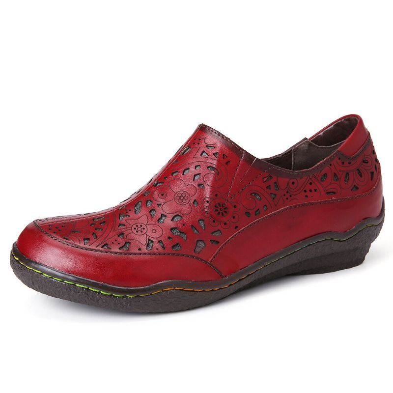 Damen Loafer Aus Leder Mit Floralen Ausschnitten Und Seitlichem Reißverschluss Zum Hineinschlüpfen. Rutschfeste Flache Schuhe