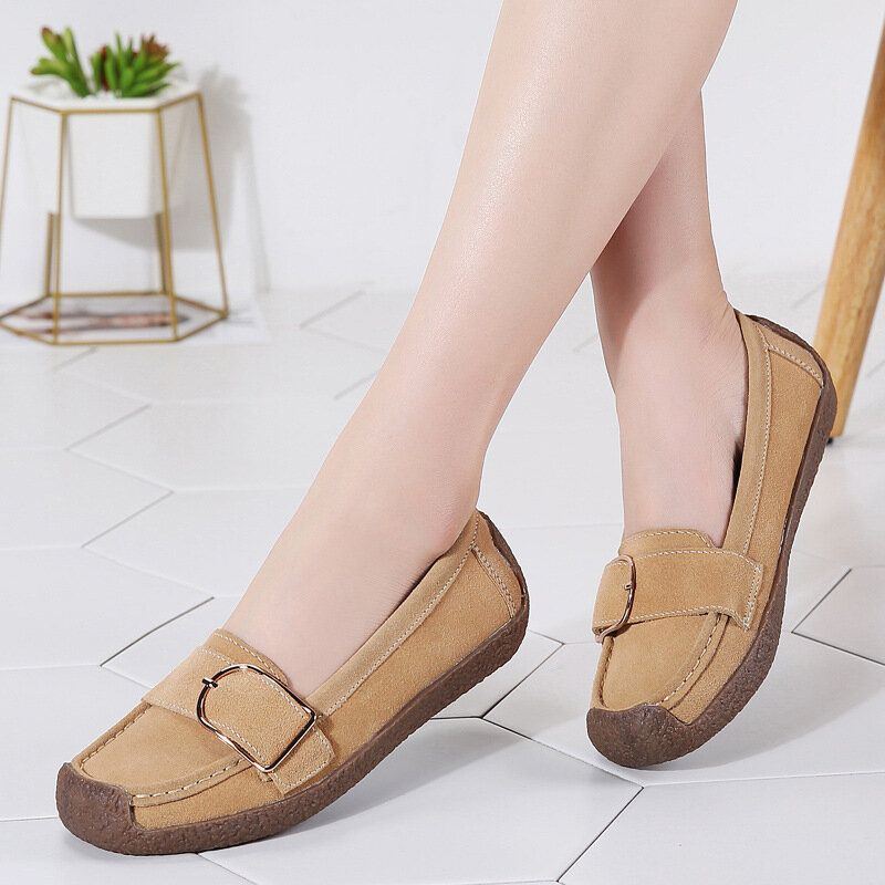 Damen Metalldekor Wildleder Bequeme Rutschfeste Weiche Sohle Lässig Flache Loafer