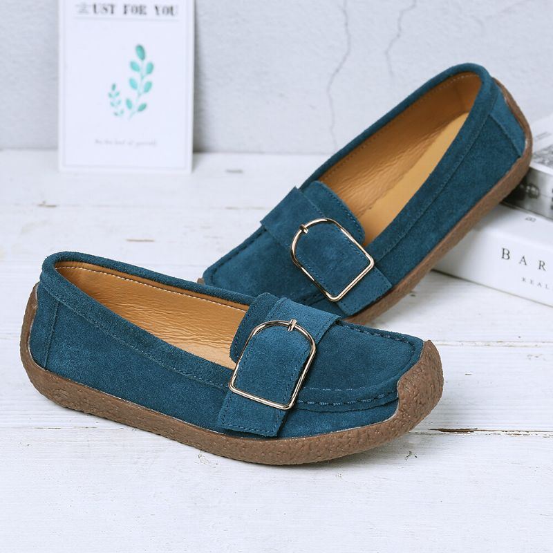 Damen Metalldekor Wildleder Bequeme Rutschfeste Weiche Sohle Lässig Flache Loafer