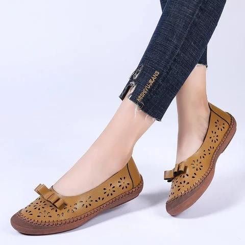 Damen Plus Size Echtes Leder Atmungsaktiv Ausgehöhlter Slip On Lässig Flache Loafer