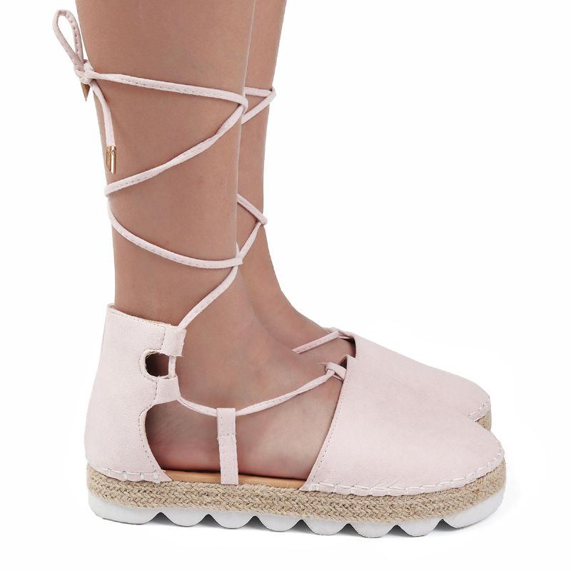 Damen Riemchen Espadrilles In Übergröße Lässige Einfarbige Sommer Plateau Sandalen