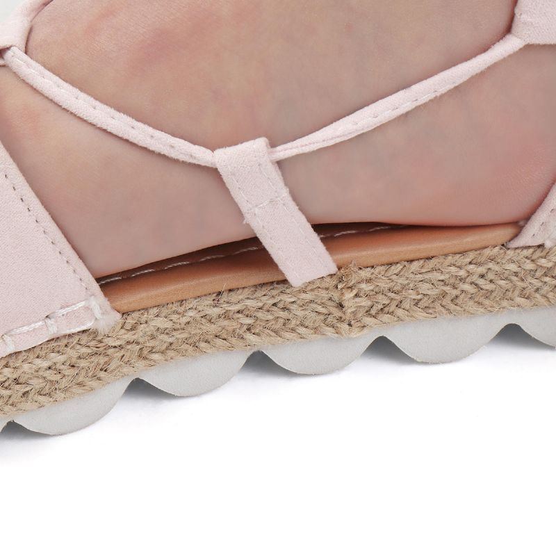 Damen Riemchen Espadrilles In Übergröße Lässige Einfarbige Sommer Plateau Sandalen