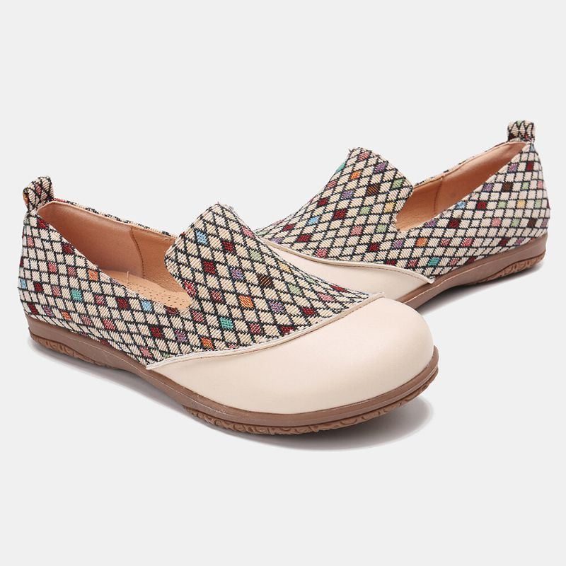 Damen Splicing Pattern Closed Toe Loafers Slip On Casual Flats