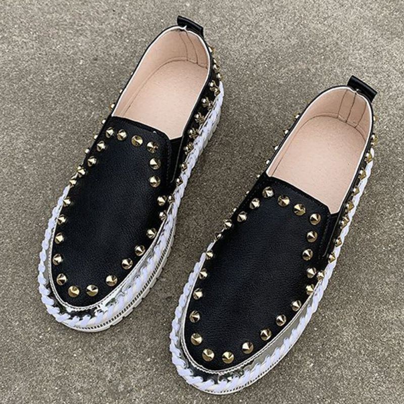 Damen Stilvolle Rivet Solid Comfy Lining Soft Bottom Flat Casual Loafer Schuhe