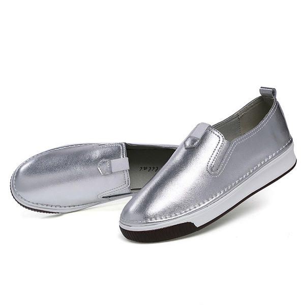 Damenschuhe Lässige Outdoor Slipper Mit Runder Zehenpartie Aus Leder Bequeme Flache Loafer