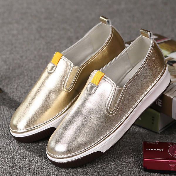 Damenschuhe Lässige Outdoor Slipper Mit Runder Zehenpartie Aus Leder Bequeme Flache Loafer