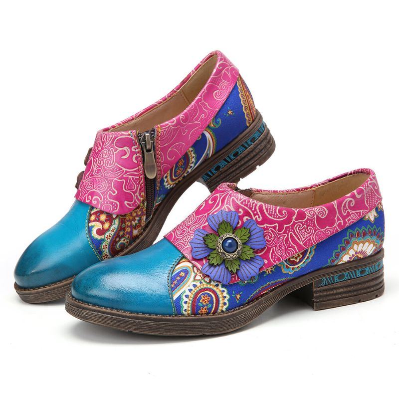 Flache Damenschuhe Aus Echtem Leder Im Retro Stil Mit Paisleymuster Und Blumenprägung