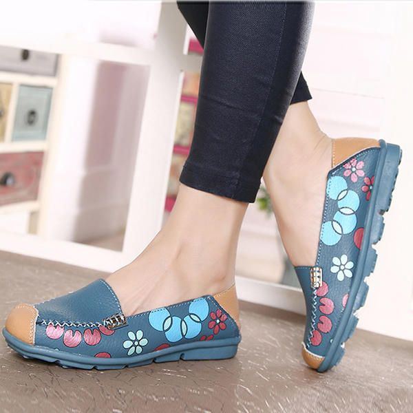 Flache Damenschuhe Bequeme Atmungsaktive Slip On Blumen Blumen Flache Loafer Schuhe