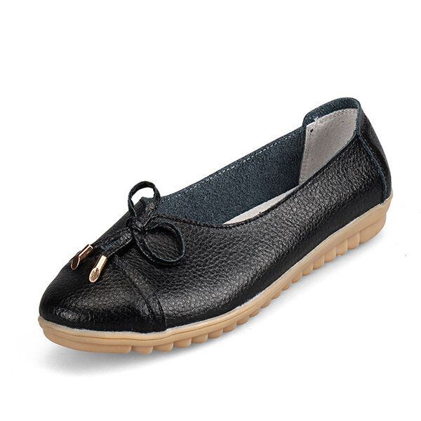 Flache Lässige Damenschuhe Aus Leder Mit Runder Zehenpartie Weiche Bequeme Slip On Flachschuhe