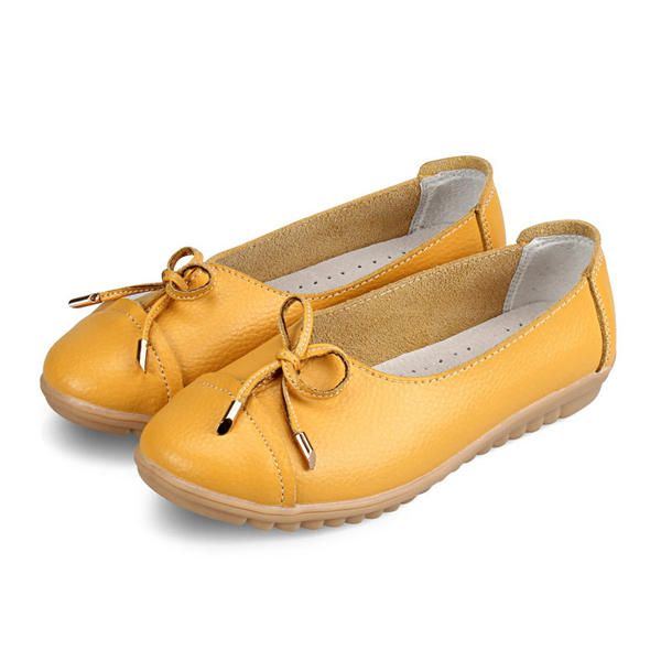 Flache Lässige Damenschuhe Aus Leder Mit Runder Zehenpartie Weiche Bequeme Slip On Flachschuhe