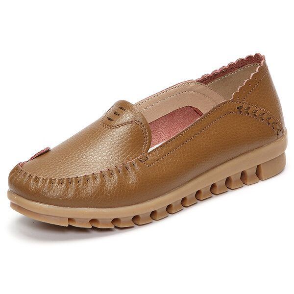 Flache Loafer Zum Hineinschlüpfen In Reiner Farbe Mit Weicher Gummisohle Und Runder Zehenpartie Für Damen