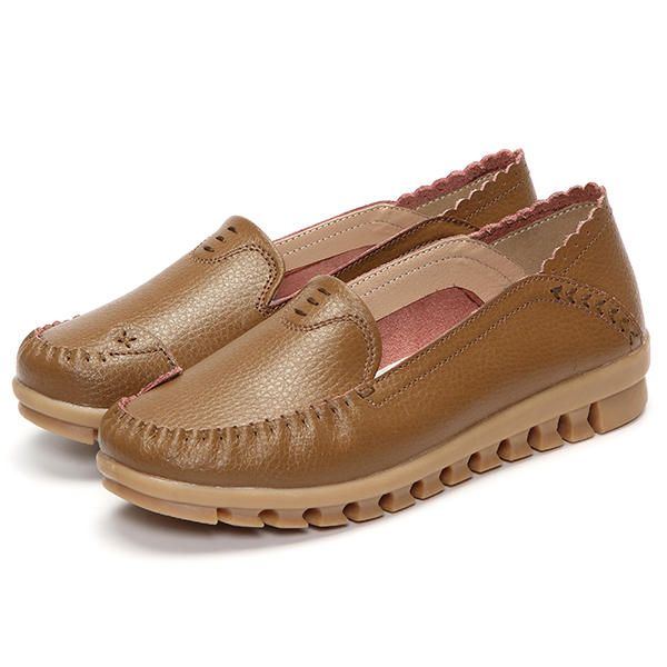 Flache Loafer Zum Hineinschlüpfen In Reiner Farbe Mit Weicher Gummisohle Und Runder Zehenpartie Für Damen