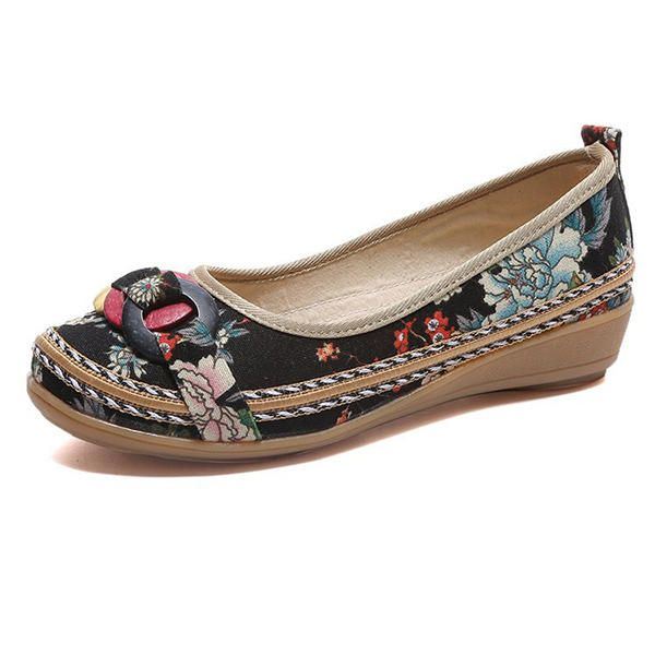 Flache Loafer Zum Hineinschlüpfen Mit Blumenstickerei Für Damen