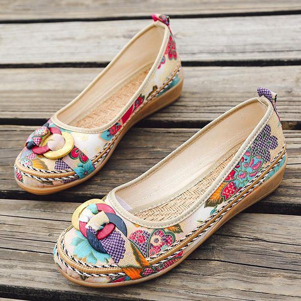 Flache Loafer Zum Hineinschlüpfen Mit Blumenstickerei Für Damen