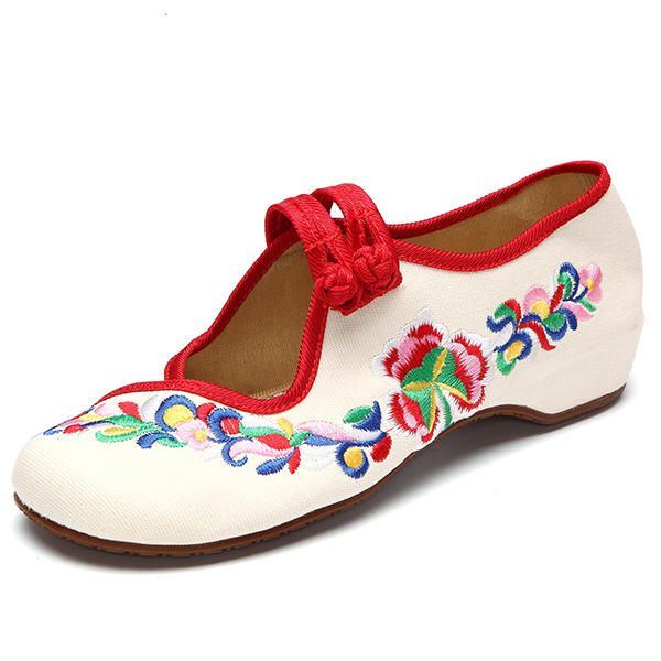 Flache Retro Slipper Mit Blumenstickerei Für Damen