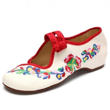 Flache Retro Slipper Mit Blumenstickerei Für Damen