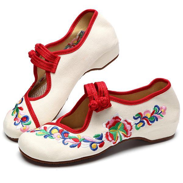 Flache Retro Slipper Mit Blumenstickerei Für Damen