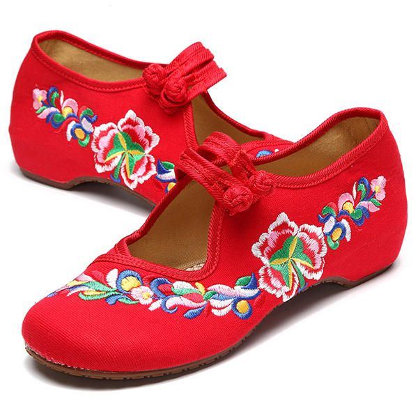 Flache Retro Slipper Mit Blumenstickerei Für Damen