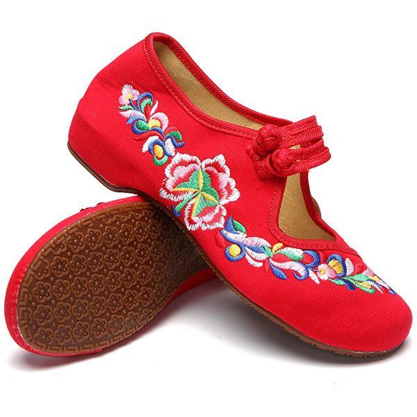 Flache Retro Slipper Mit Blumenstickerei Für Damen