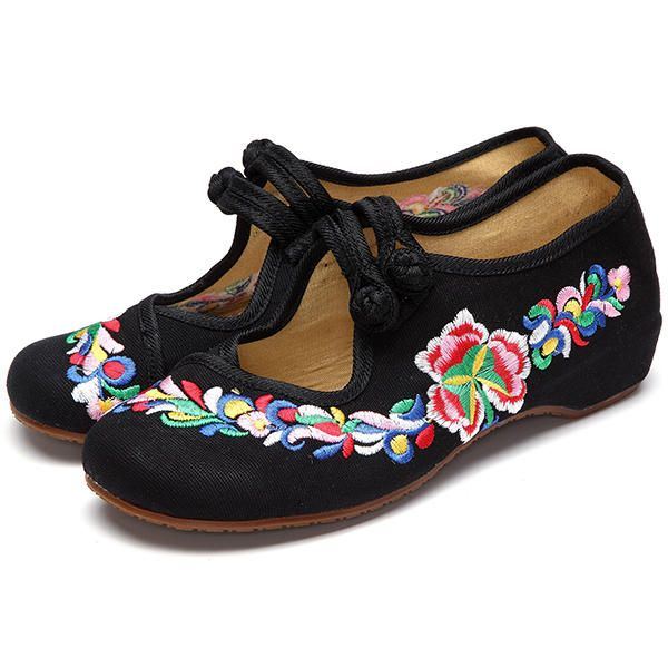 Flache Retro Slipper Mit Blumenstickerei Für Damen