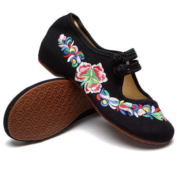 Flache Retro Slipper Mit Blumenstickerei Für Damen