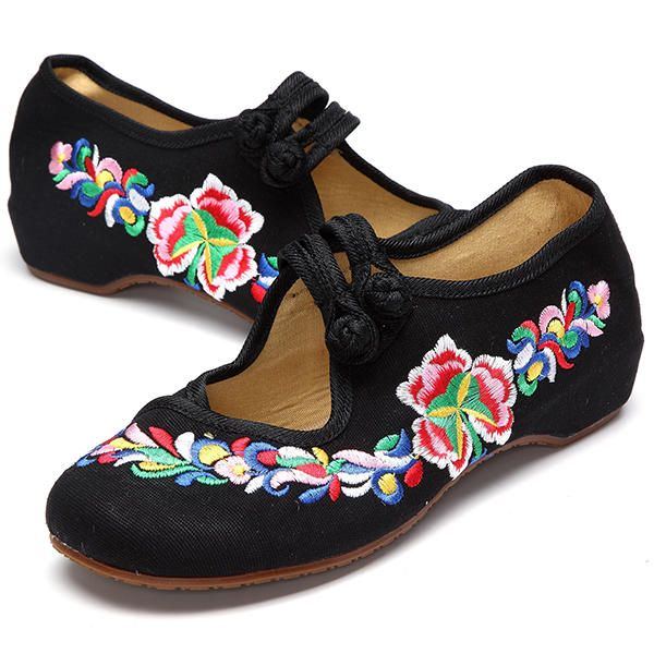 Flache Retro Slipper Mit Blumenstickerei Für Damen