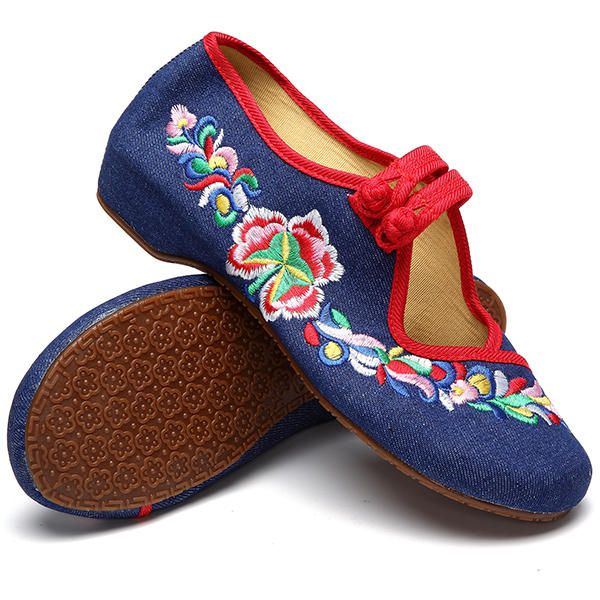 Flache Retro Slipper Mit Blumenstickerei Für Damen